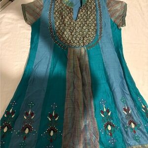 Embroidered Teal Blouse